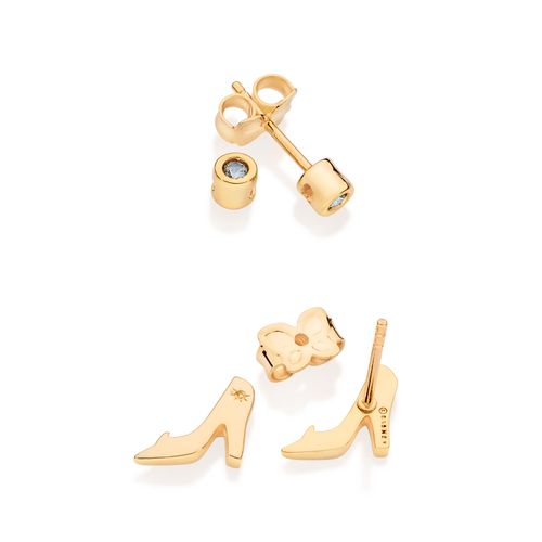 KIT BRINCO SOLITÁRIO E SAPATO CINDERELA BANHADO A OURO 18K COM ZIRCÔNIAS