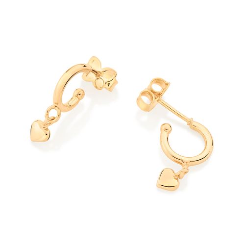 BRINCO MEIA ARGOLA CORAÇÃO BANHADO A OURO 18K