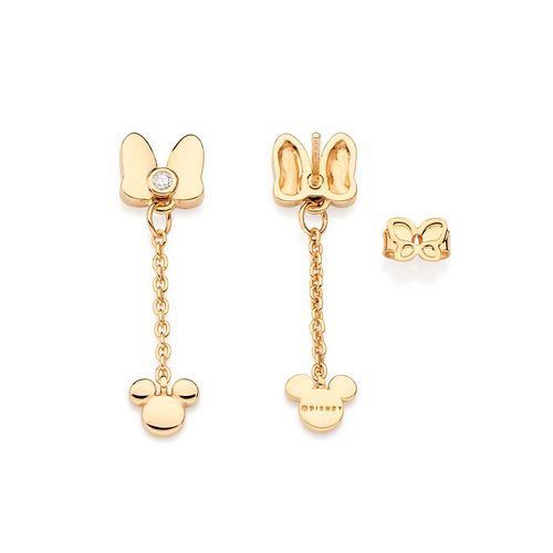 BRINCO PÊNDULO LAÇO MINNIE BANHADO A OURO 18K COM ZIRCÔNIAS