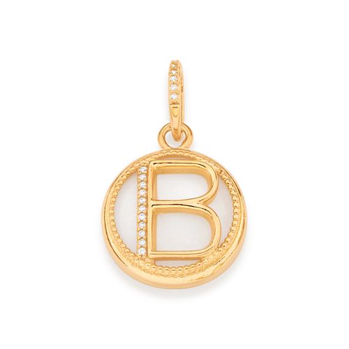PINGENTE LETRA BANHADO A OURO 18K COM MADRE PÉROLA E ZIRCÔNIAS-LETRA B