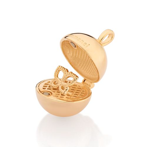 PINGENTE CÁPSULA REDONDA COM BORBOLETA BANHADO A OURO 18K