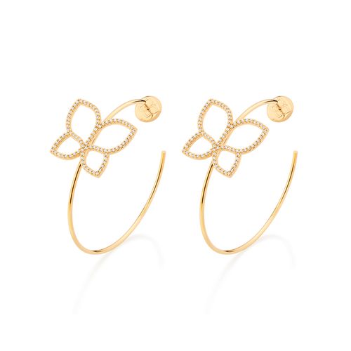 BRINCO MEIA ARGOLA BORBOLETA BANHADO A OURO 18K COM ZIRCÔNIAS