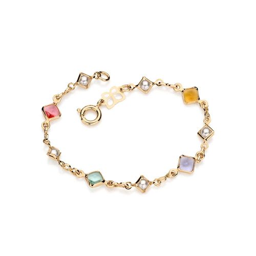PULSEIRA BANHADA A OURO 18K INFANTIL COM PEDRAS COLORIDAS