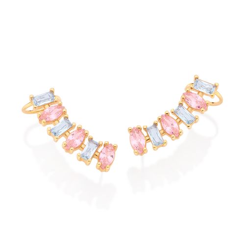 BRINCO EAR CUFF COM PIERCING DE PRESSÃO BANHADO A OURO 18K COM ZIRCÔNIAS