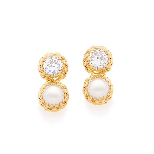 BRINCO BANHADO A OURO 18K COM ZIRCÔNIAS E PÉROLAS SINTÉTICAS