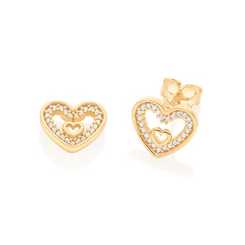 BRINCO CORAÇÃO BANHADO A OURO 18K COM ZIRCÔNIAS