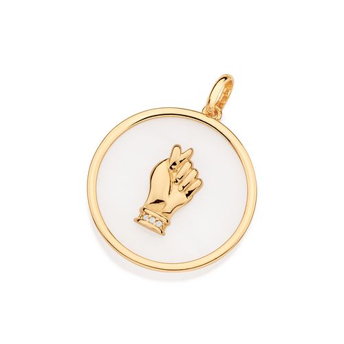 PINGENTE FIGA BANHADO A OURO 18K COM MADRE PÉROLA SINTÉTICA  E ZIRCÔNIAS