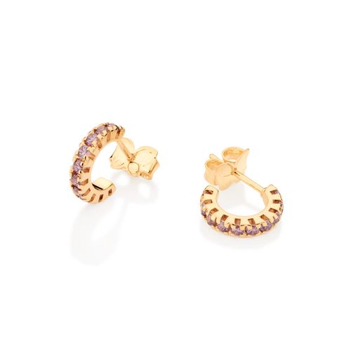 BRINCO MEIA ARGOLA BANHADO A OURO 18K COM ZIRCÔNIAS