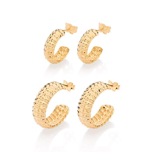 KIT BRINCO MEIA ARGOLA TEXTURIZADO BANHADO A OURO 18K