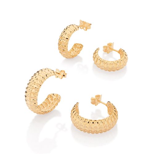 KIT BRINCO MEIA ARGOLA TEXTURIZADO BANHADO A OURO 18K