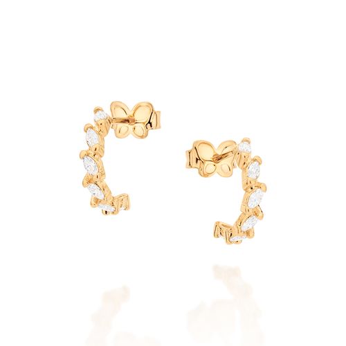 BRINCO MEIA ARGOLA BANHADO A OURO 18K COM ZIRCÔNIAS NAVETES