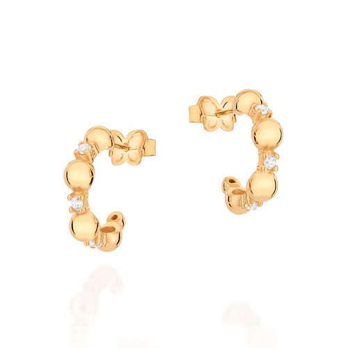 BRINCO MEIA ARGOLA BANHADO A OURO 18K COM ZIRCÔNIAS