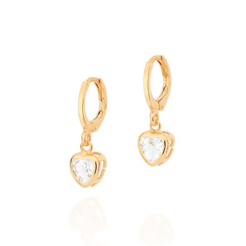 BRINCO ARGOLA COM CORAÇÃO BANHADO A OURO 18K COM ZIRCÔNIAS