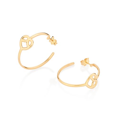 BRINCO MEIA ARGOLA CORAÇÃO INFINITO BANHADO A OURO 18K