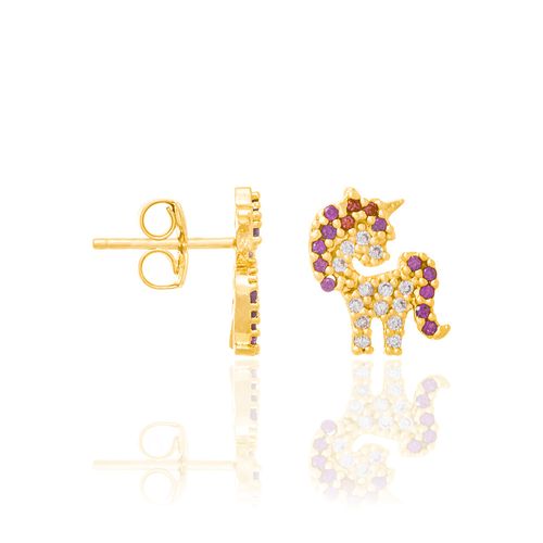 BRINCO INFANTIL BANHADO A OURO 18K UNICÓRNIO COM ZIRCÔNIAS