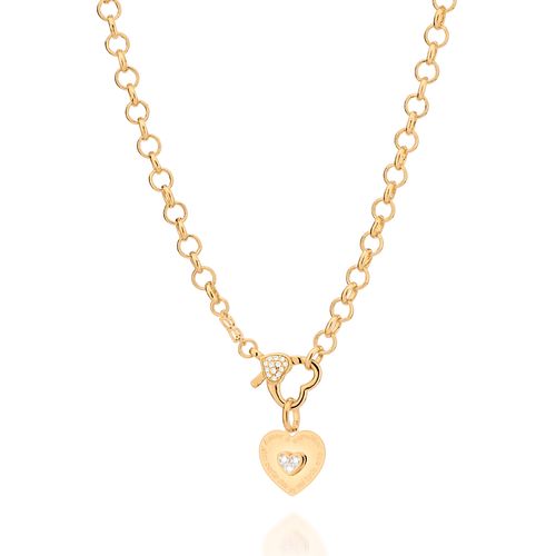 GARGANTILHA BANHADA A OURO 18K COM FECHO CORAÇÃO E ZIRCÔNIAS