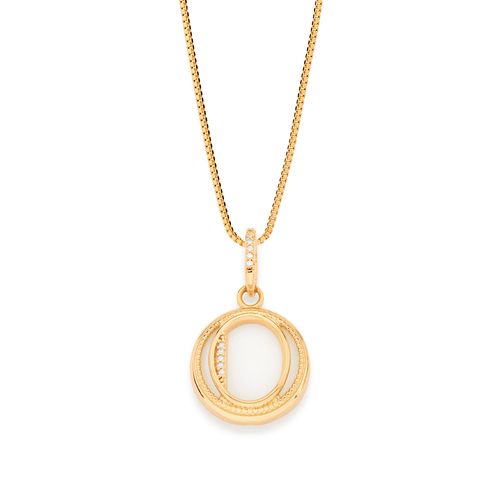 PINGENTE LETRA BANHADO A OURO 18K COM MADRE PÉROLA E ZIRCÔNIAS-LETRA O