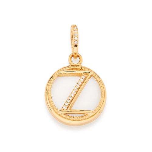 PINGENTE LETRA BANHADO A OURO 18K COM MADRE PÉROLA E ZIRCÔNIAS-LETRA Z