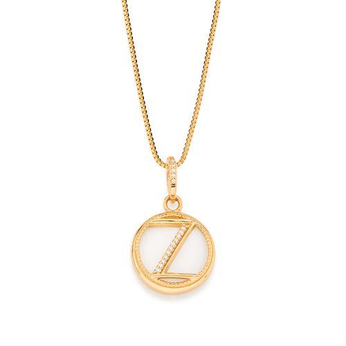 PINGENTE LETRA BANHADO A OURO 18K COM MADRE PÉROLA E ZIRCÔNIAS-LETRA Z