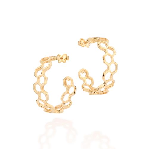 BRINCO MEIA ARGOLA COLMEIA BANHADO A OURO 18K