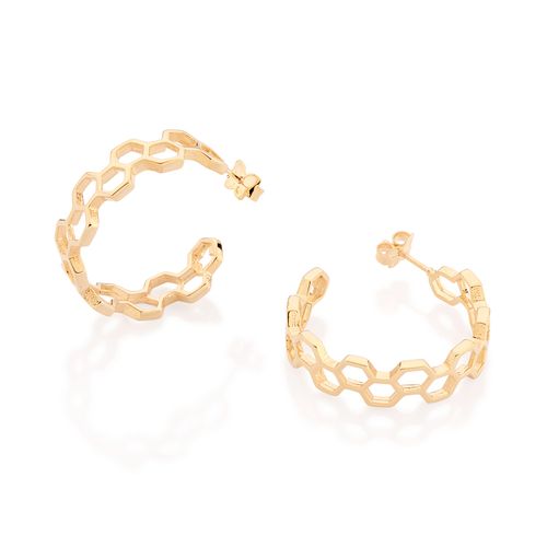 BRINCO MEIA ARGOLA COLMEIA BANHADO A OURO 18K