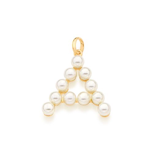 PINGENTE LETRA BANHADO A OURO 18K COM PÉROLAS-LETRA A