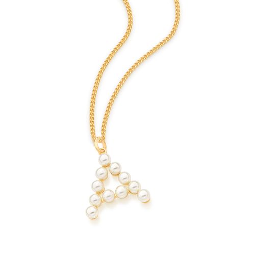 PINGENTE LETRA BANHADO A OURO 18K COM PÉROLAS-LETRA A