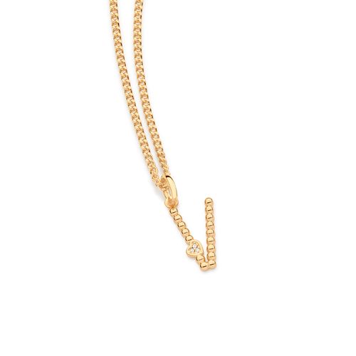 PINGENTE LETRA COM CORAÇÃO BANHADO A OURO 18K-LETRA V