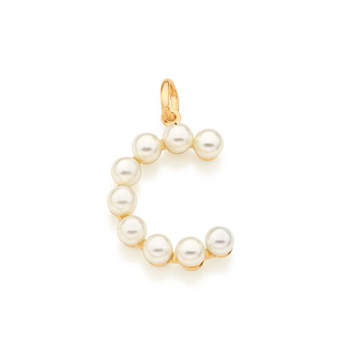 PINGENTE LETRA BANHADO A OURO 18K COM PÉROLAS-LETRA C