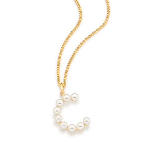 PINGENTE LETRA BANHADO A OURO 18K COM PÉROLAS-LETRA C