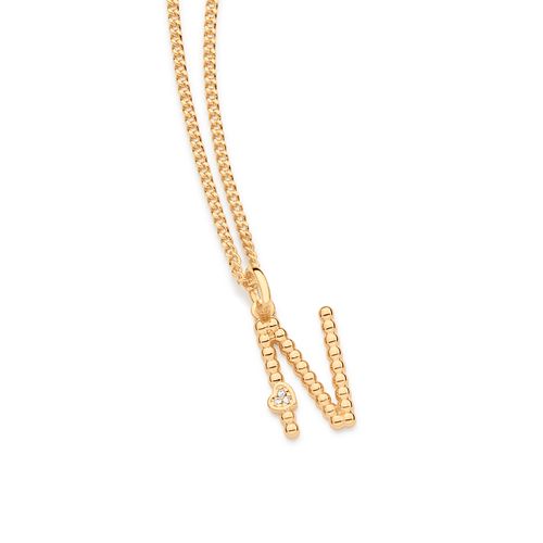 PINGENTE LETRA COM CORAÇÃO BANHADO A OURO 18K-LETRA N
