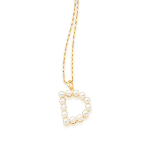 PINGENTE LETRA BANHADO A OURO 18K COM PÉROLAS-LETRA D