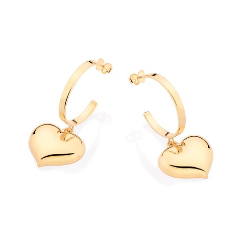 BRINCO MEIA ARGOLA COM CORAÇÃO ABAULADO BANHADO A OURO 18K