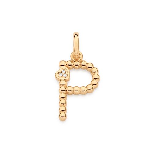 PINGENTE LETRA COM CORAÇÃO BANHADO A OURO 18K-LETRA P