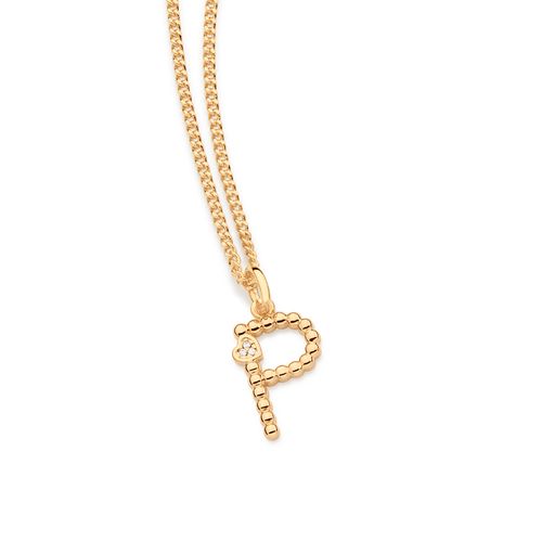 PINGENTE LETRA COM CORAÇÃO BANHADO A OURO 18K-LETRA P