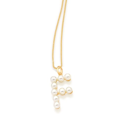 PINGENTE LETRA BANHADO A OURO 18K COM PÉROLAS-LETRA F