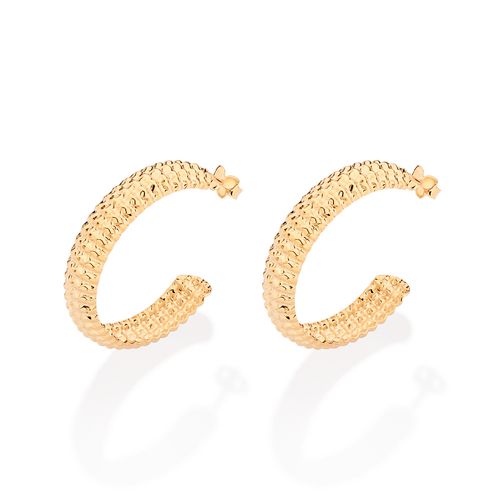BRINCO MEIA ARGOLA TEXTURIZADO BANHADO A OURO 18K