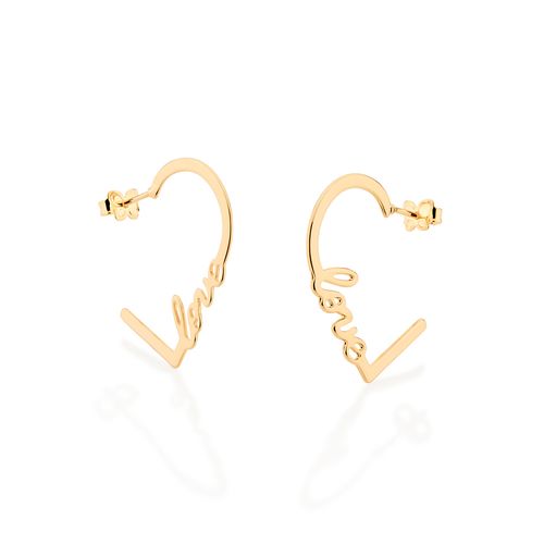 BRINCO MEIA ARGOLA LOVE BANHADO A OURO 18K