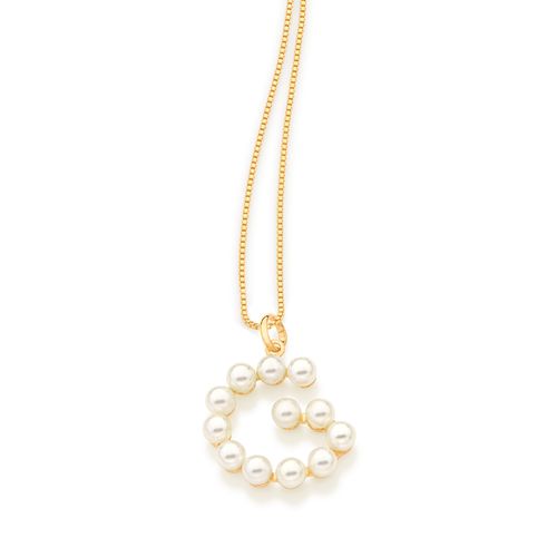 PINGENTE LETRA BANHADO A OURO 18K COM PÉROLAS-LETRA G