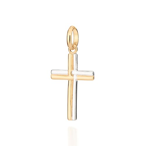 PINGENTE CRUZ BANHADO A OURO 18K COM APLICAÇÃO DE RHODIUM
