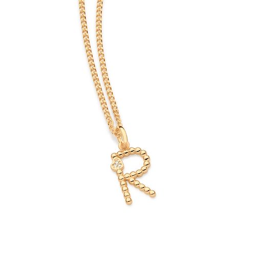 PINGENTE LETRA COM CORAÇÃO BANHADO A OURO 18K-LETRA R