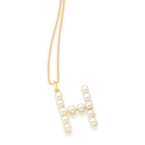 PINGENTE LETRA BANHADO A OURO 18K COM PÉROLAS-LETRA H