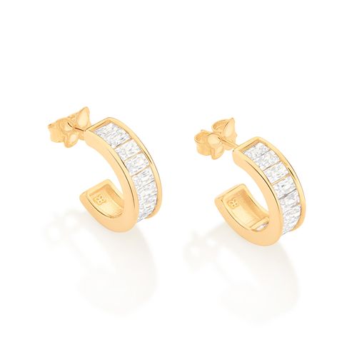 BRINCO MEIA ARGOLA BANHADO A OURO 18K COM ZIRCÔNIAS