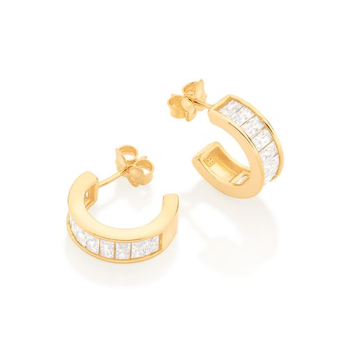 BRINCO MEIA ARGOLA BANHADO A OURO 18K COM ZIRCÔNIAS