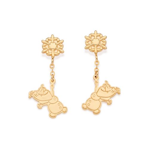 BRINCO PÊNDULO OLAF E FLOCO DE NEVE BANHADO A OURO 18K