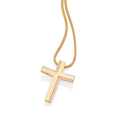 PINGENTE CRUZ BANHADO A OURO 18K COM ZIRCÔNIAS