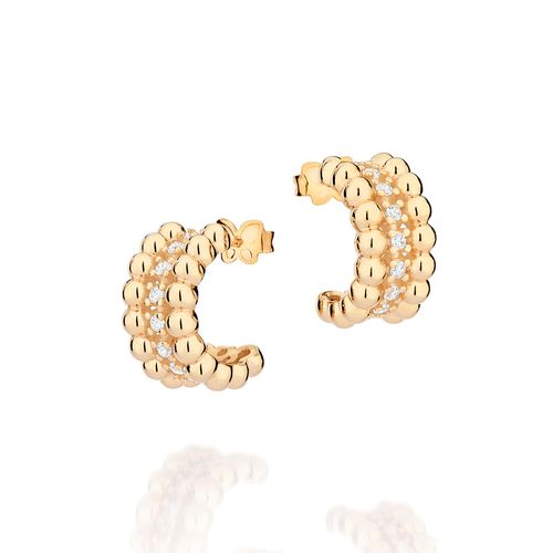 BRINCO MEIA ARGOLA BANHADO A OURO 18K COM ESFERAS E ZIRCÔNIAS