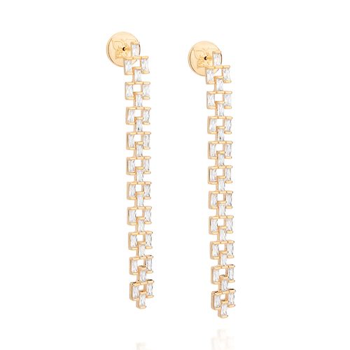 BRINCO PÊNDULO BANHADO A OURO 18K COM ZIRCÔNIAS