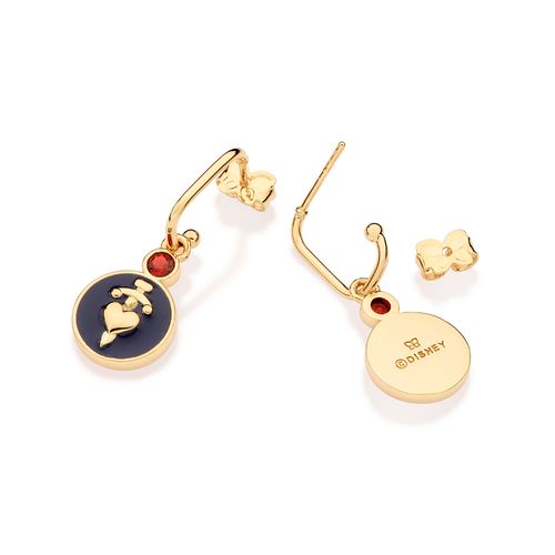 BRINCO MEIA ARGOLA ADAGA E CORAÇÃO BANHADO A OURO 18K COM ZIRCÔNIAS E APLICAÇÃO DE RESINA