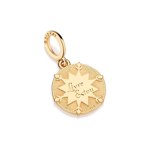 PINGENTE MEDALHA COM ESCRITA LIVRE ESTOU E LET IT GO BANHADO A OURO 18K